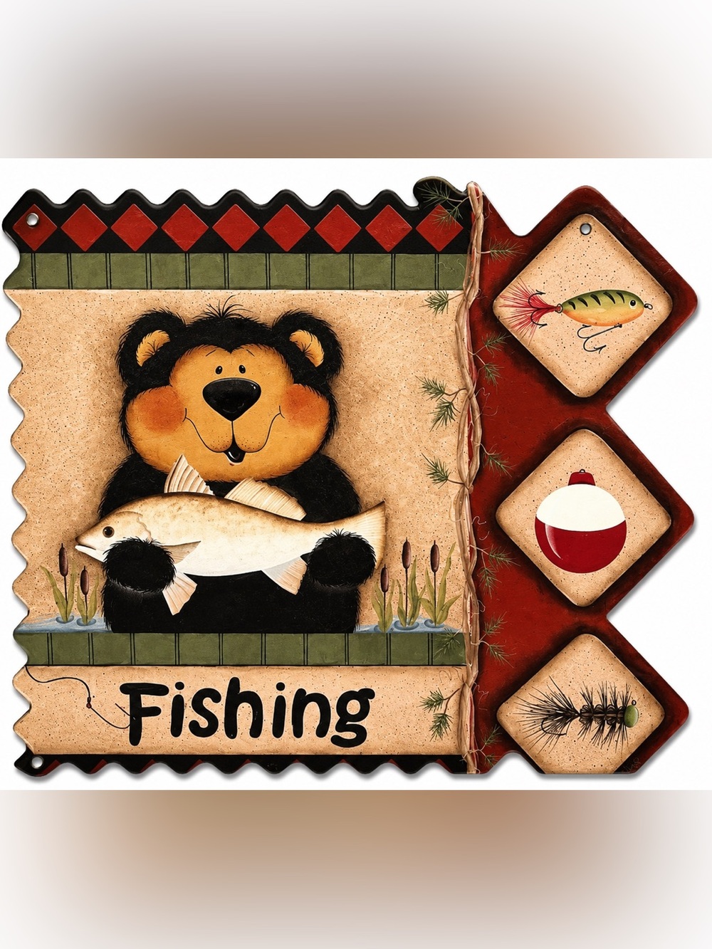 NEW Heavy Duty Steel Retro Bear Fishing Metal Sign